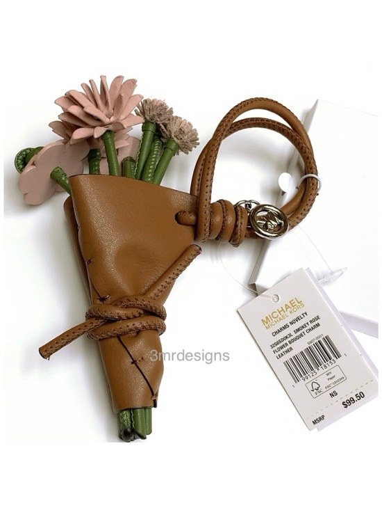 NWT MICHAEL KORS Smooth Leather Floral Bouquet Leather Loop Bag Charm/Key Chain main image 5